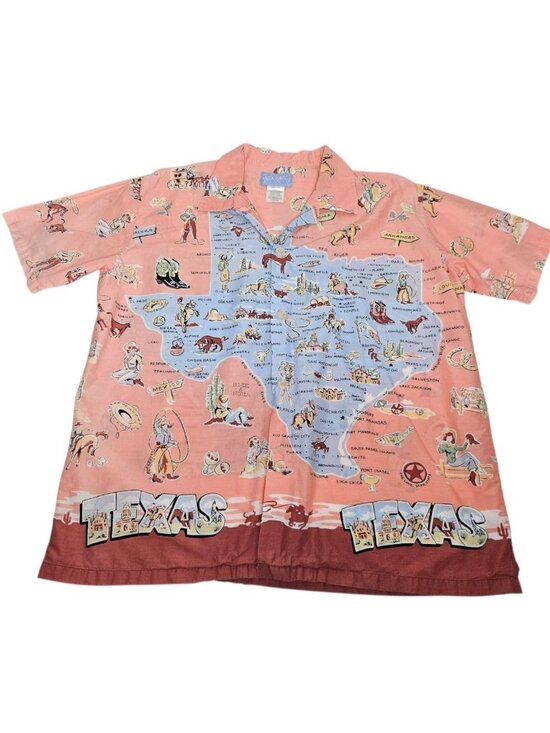Vintage Nick & Nora Texas Map Cowgirl Pajama Top Shirt Short Sleeve RARE HTF - Picture 1 of 11